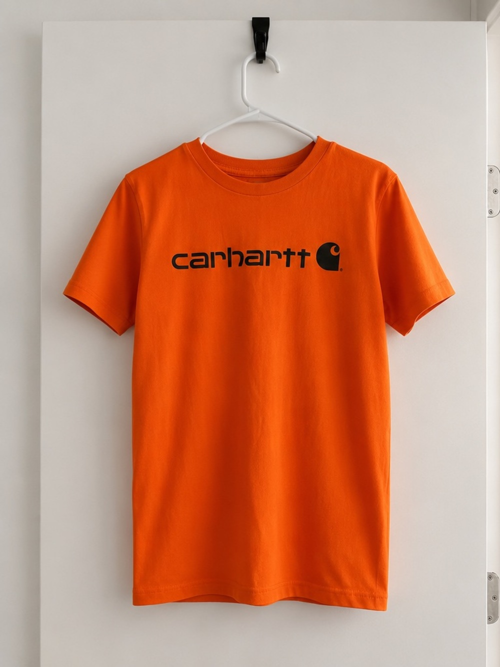 Carhartt Bright Orange Logo Tee with Black Print